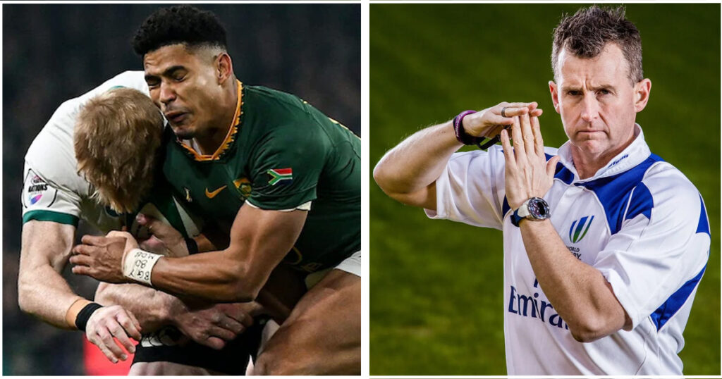 Nigel Owens analysing Sascha yellow card incident from Ireland vs Springboks"