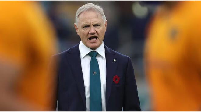 Joe Schmidt during Wallabies training session, symbolising the future direction of Rugby Australia’s coaching strategy