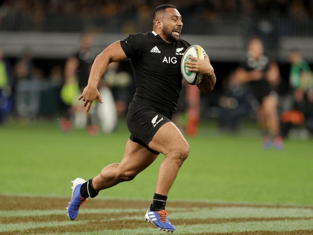Ngani Laumape carrying the ball as part of rugby switching nations pathway to Tonga