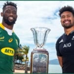 Siya Kolisi and Ardie Savea with the Freedom Cup before New Zealand take on the Springbok blitz defence at Ellis Park