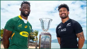 Siya Kolisi and Ardie Savea with the Freedom Cup before New Zealand take on the Springbok blitz defence at Ellis Park