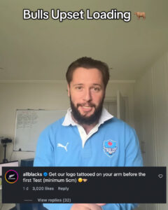 A South African rugby influencer reacts after the All Blacks beat the Bulls 50-19 at Loftus Versfeld