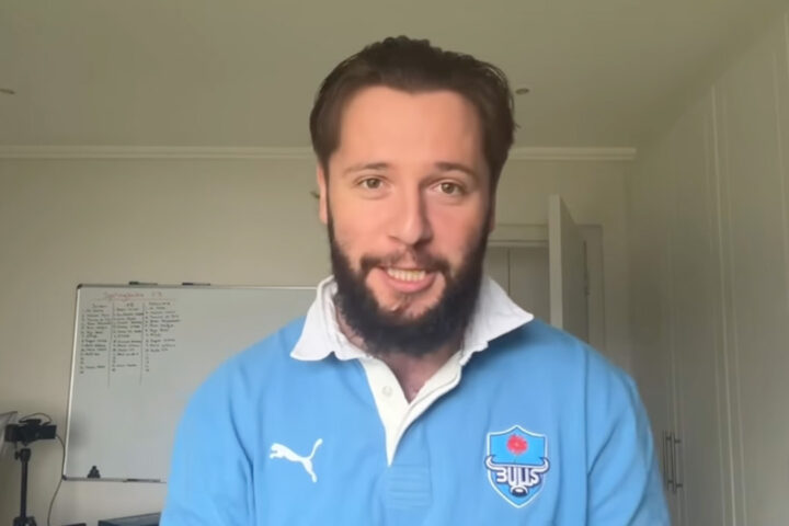 A South African rugby influencer reacts after the All Blacks beat the Bulls 50-19 at Loftus Versfeld