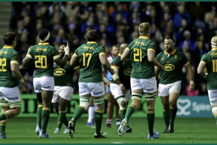 Springboks replacements, including several forwards, coming off the bench — the bomb squad tactic Rassie Erasmus discussed with Eben Etzebeth bomb squad