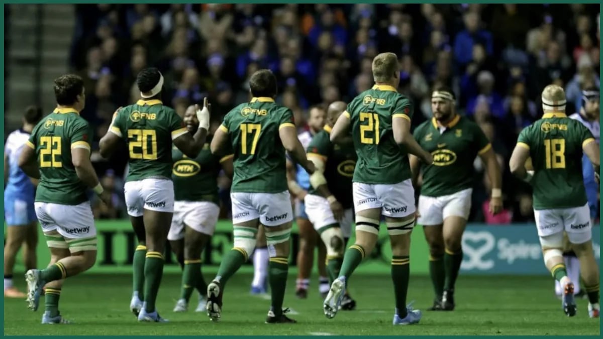 Springboks replacements, including several forwards, coming off the bench — the bomb squad tactic Rassie Erasmus discussed with Eben Etzebeth bomb squad