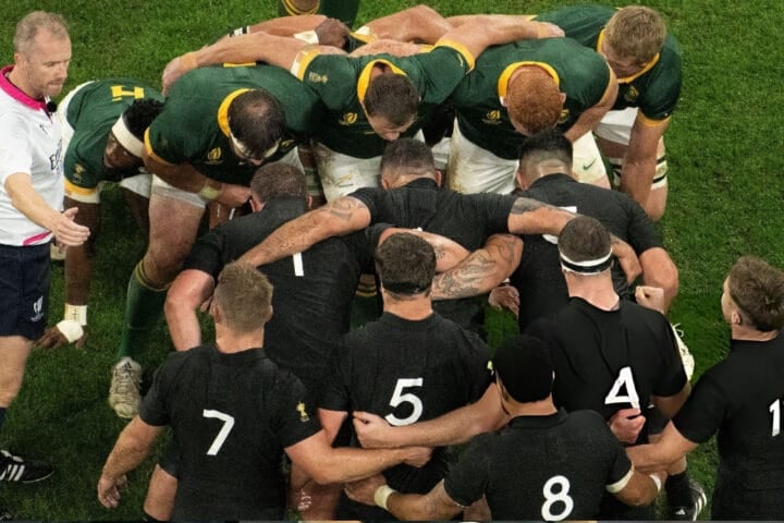 Two front-rowers watched the all blacks scrums again. New Zealand weren't beaten, they were panicking