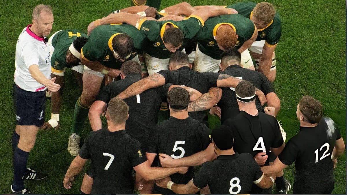 Two front-rowers watched the all blacks scrums again. New Zealand weren't beaten, they were panicking