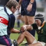 Cheslin Kolbe leaves the field injured during the first Test against New Zealand