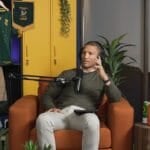 Gio Aplon miming a phone call on Behind the Ruck as he tells the story of Kurt-Lee Arendse ringing him on the morning of his Springboks debut