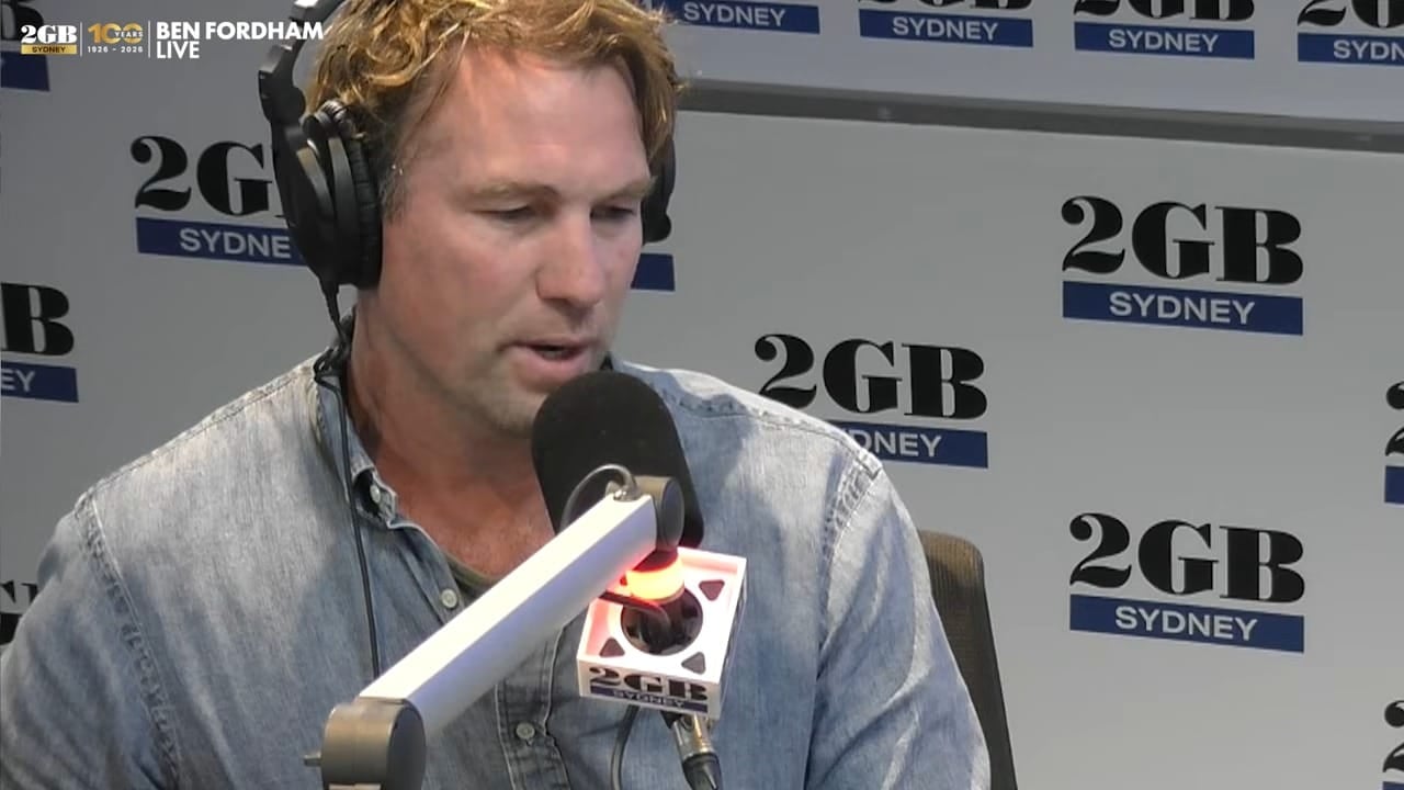 Rocky Elsom, former Wallabies captain, speaking into a 2GB microphone on Ben Fordham Live in Sydney about his French conviction and arrest warrant