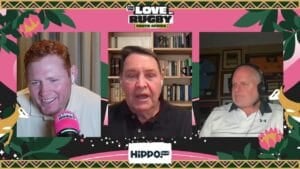 Steve Hansen, centre, talking about the Rugby World Cup 2027 draw with Steven Kitshoff and Ewen McKenzie on For The Love Of Rugby: South Africa