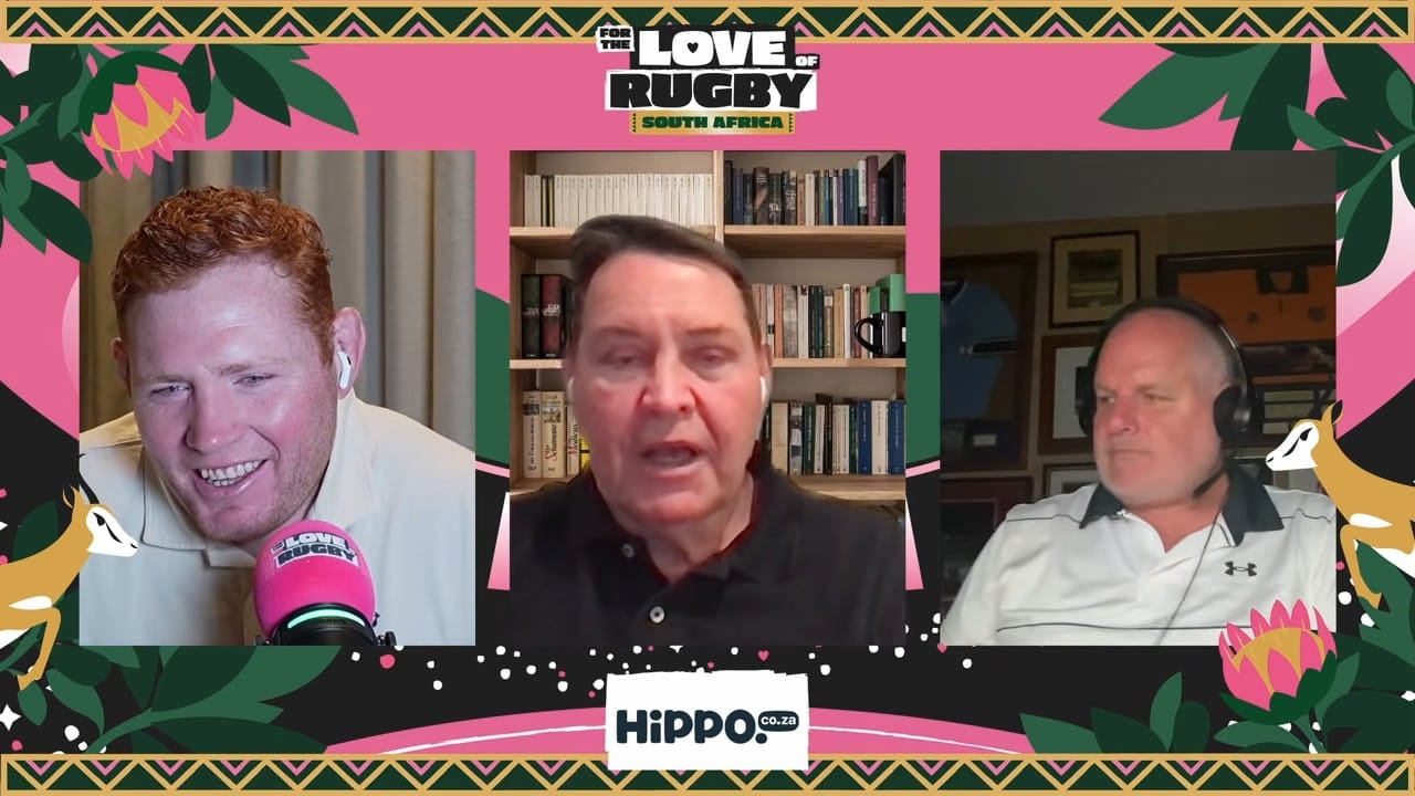 Steve Hansen, centre, talking about the Rugby World Cup 2027 draw with Steven Kitshoff and Ewen McKenzie on For The Love Of Rugby: South Africa