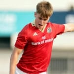 Charlie O'Shea in the Munster jersey, the academy fly-half who starts at 10 with Jack Crowley out until January