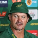 Springboks scrum coach Daan Human speaking at a press conference before the third Test against the All Blacks