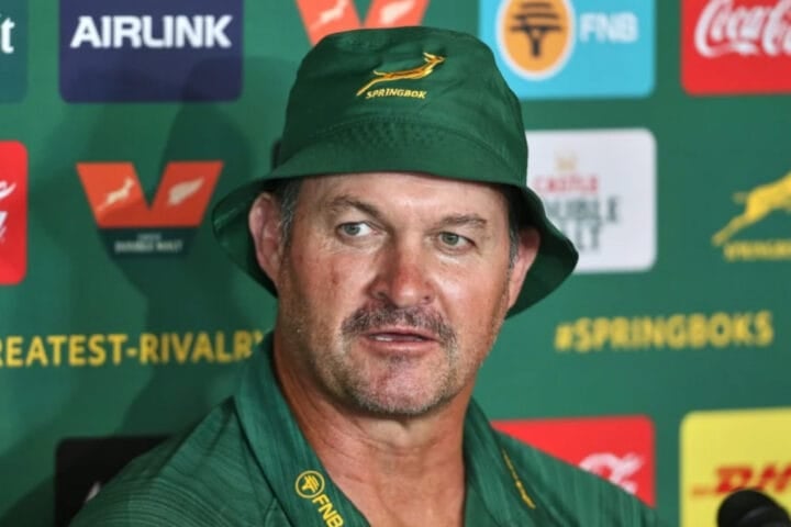 Springboks scrum coach Daan Human speaking at a press conference before the third Test against the All Blacks