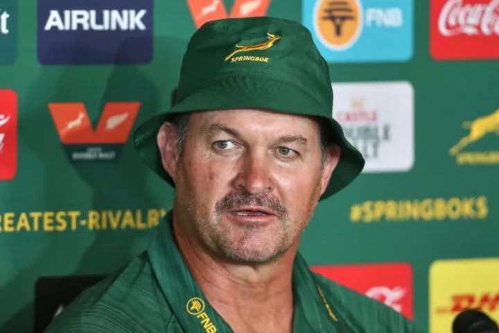 Springboks scrum coach Daan Human speaking at a press conference before the third Test against the All Blacks