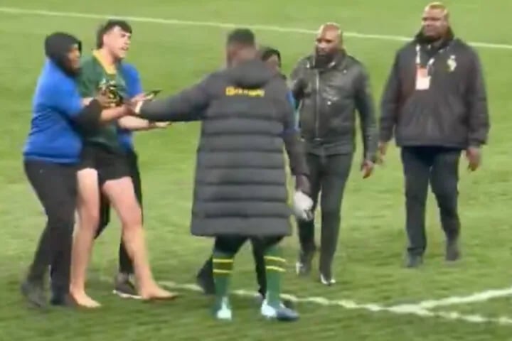 Siya Kolisi Pitch Invader: Security Tackled The Fan At FNB Stadium. The Captain Stepped In, Then Gave The Next One His Shorts.