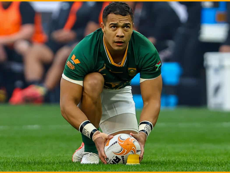 Cheslin Kolbe gestures while talking about his goal-kicking on For The Love Of Rugby: South Africa