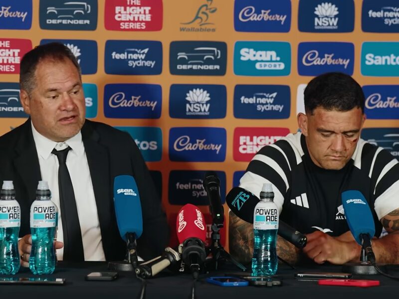 Dave Rennie answers a question on his Wallabies exit at the post-match press conference at Accor Stadium in Sydney