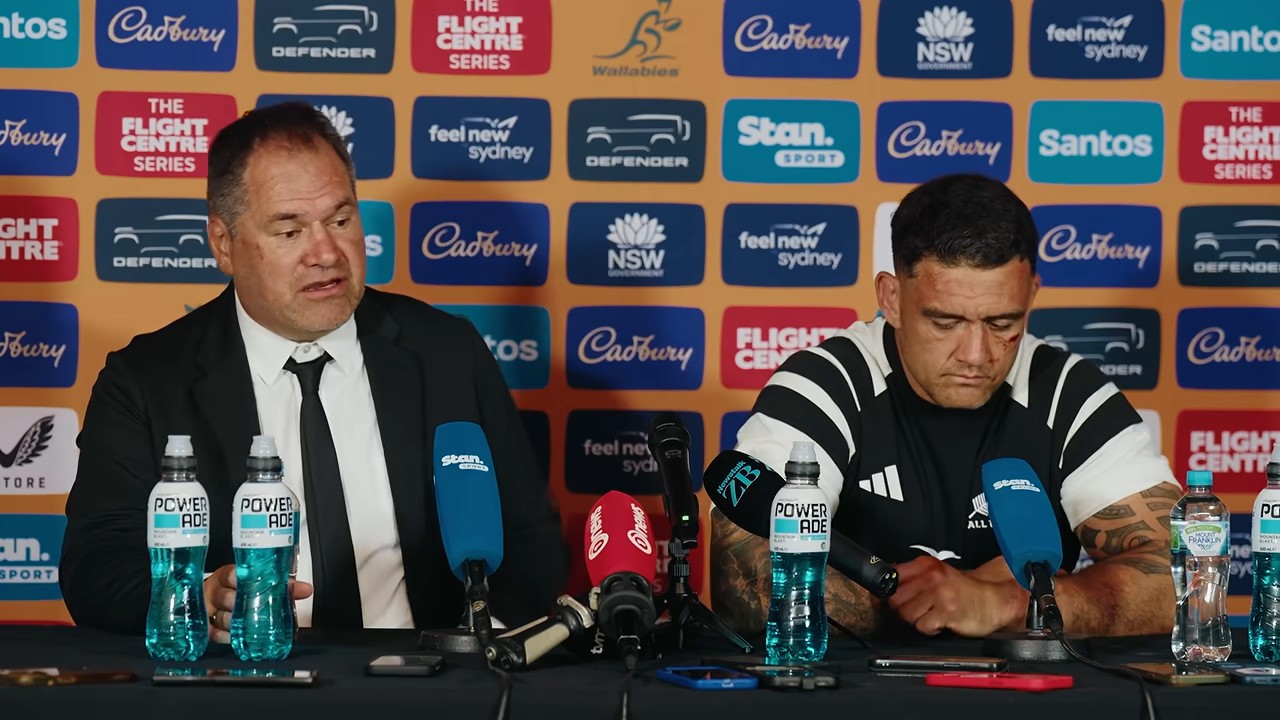 Dave Rennie answers a question on his Wallabies exit at the post-match press conference at Accor Stadium in Sydney