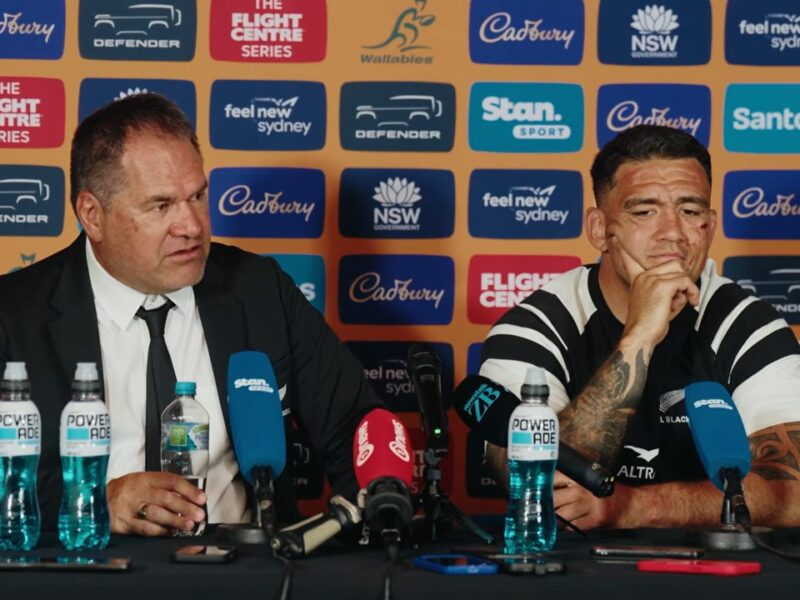 Dave Rennie, All Blacks head coach, talks about the World Cup at the post-match press conference at Accor Stadium in Sydney