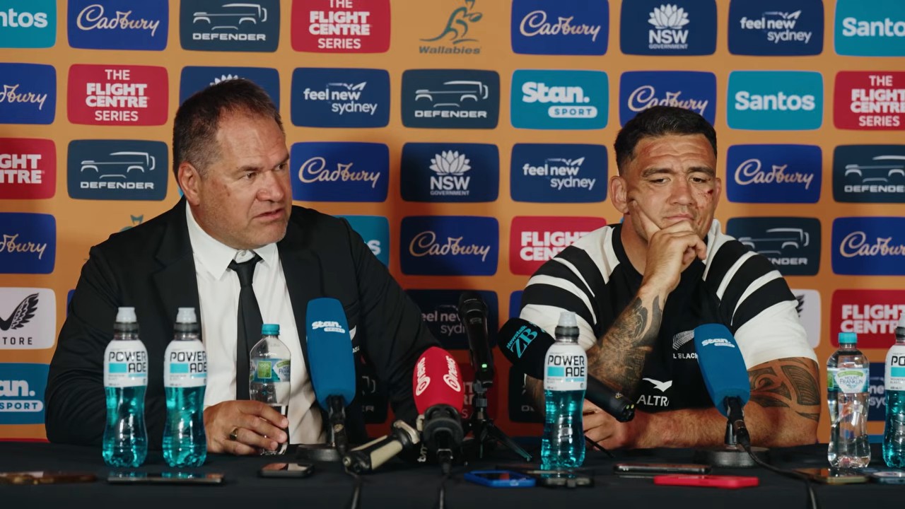Dave Rennie, All Blacks head coach, talks about the World Cup at the post-match press conference at Accor Stadium in Sydney