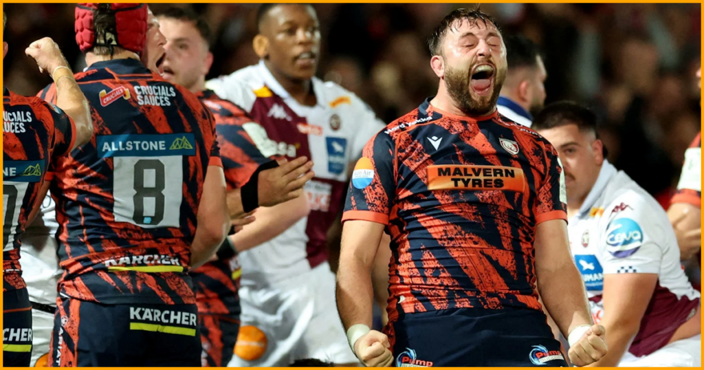 Gloucester players celebrate during the 36-36 Champions Cup draw with Bordeaux-Bègles at Kingsholm
