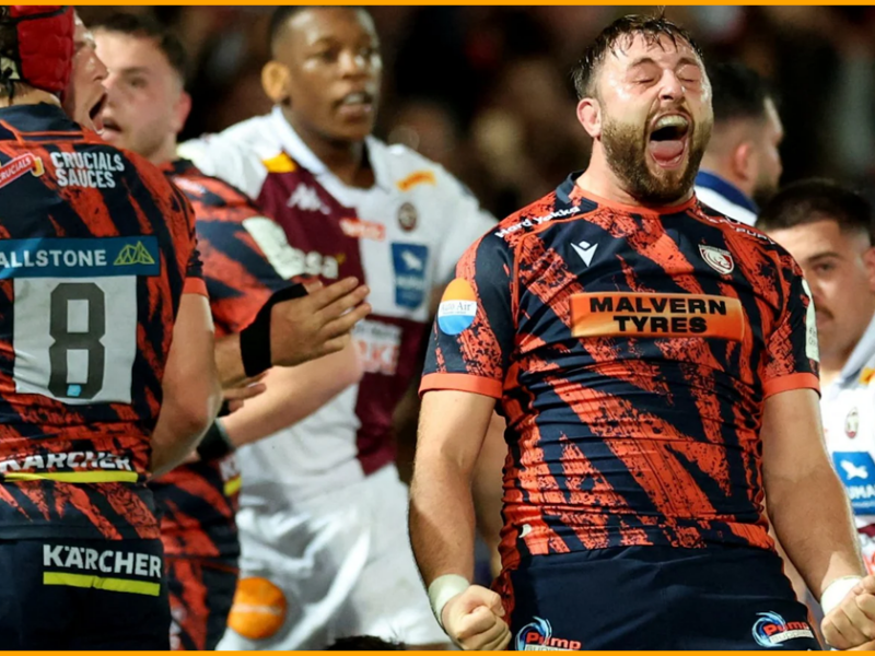 Gloucester players celebrate during the 36-36 Champions Cup draw with Bordeaux-Bègles at Kingsholm