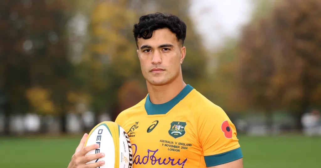 Joseph-Aukuso Suaalii on the wing for the Wallabies ahead of the Bledisloe Cup Test at Eden Park